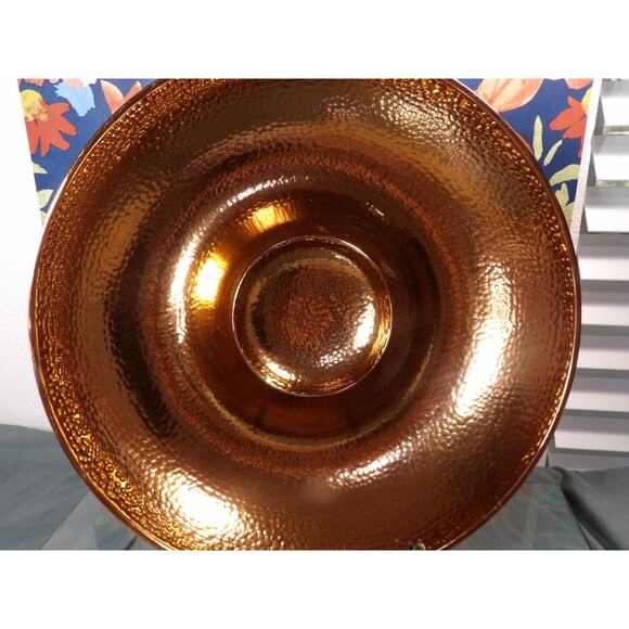 Vintage Handmade Hammered Copper Chip & Dip Bowl Platter - Picture 1 of 6